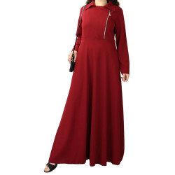 Robe très longue évasée avec zip - Couleur Rouge bordeaux