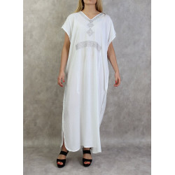 Moroccan gandoura dress with silver rhinestones for the home - Color White