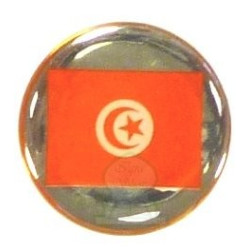 Mini-badge autocollant drapeau tunisien (Tunisie) sur fond argenté