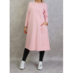Long tunic for women of the Sportswear type in cotton with a large pocket in pink color