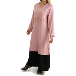 Tunique brodée et perlée - Couleur Rose claire