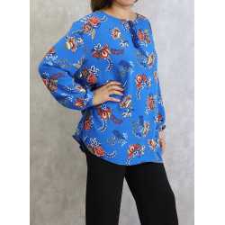Women's royal blue tunic with flowers (Large sizes available)