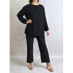 Women's tunic with thin silver stripes in black (Large sizes available)
