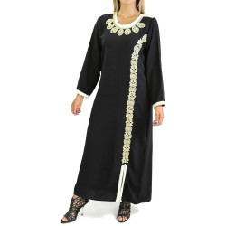 Robe orientale brodée et perlée pour femme - Couleur noire