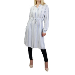 White viscose tunic with blue stripe for women - One size