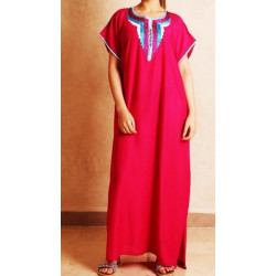 Gandoura / Robe traditionnelle marocaine manches courtes pour femme - Couleur Fuchsia