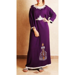 Gandoura/Robe marocaine chic avec strass et broderies manches trois quarts - Couleur...