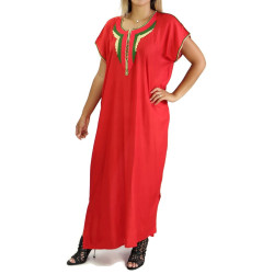 Gandoura / Traditional Moroccan dress with short sleeves for women - Red Color