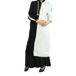 Tunique longue en coton type sportswear avec capuche - Couleur Noire et Blanc cassé