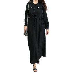 Robe boutonnée manches longues couleur Noir