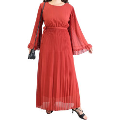 Robe longue plissée avec manches évasées - Taille Standard - Couleur Brique