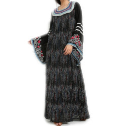 Black dress with colored embroidery and silver sequins