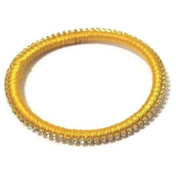 Women's semi-rigid fancy bracelet in plain yellow shiny thread and set with crystalline...