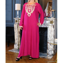 Oriental house dress for women with embroidery and rhinestones - Color Pink Fuchsia