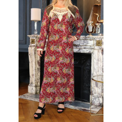Robe longue brodée à motif cachemire pour femme - Couleur Bordeaux