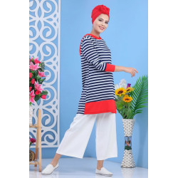 Tunique décontractée à capuche pour femme - Couleur blanche, bleu marine et rouge
