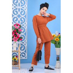 Ensemble femme casual tunique et pantalon - Couleur rouille