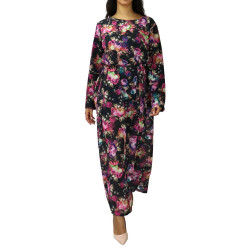 Long floral print dress - Color Black