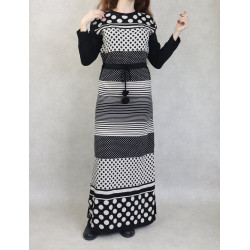 Robe en maille maxi-longue à motifs bicolore pour femme (Collection Automne-Hiver) -...
