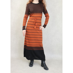 Robe en maille à rayures pour femme avec pompons (Collection Automne-Hiver) - Couleur...