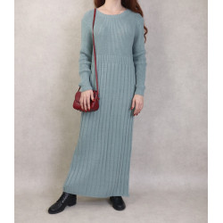 Robe simple en grosse maille pour femme (Saison Automne Hiver) - Couleur Vert amande