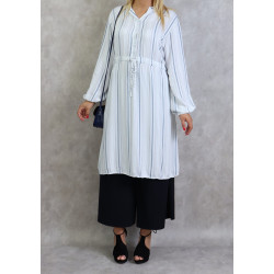 Tunique femme à rayures de couleur blanche en viscose - Taille Unique
