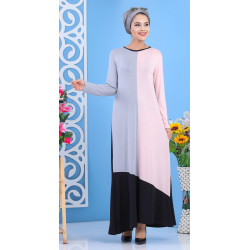 Robe longue tricolore (noir, gris et rose)
