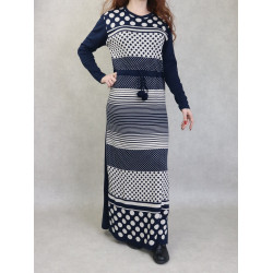 Robe maxi-longue en maille à motifs bicolore pour femme (Nouveauté Automne-Hiver) -...