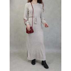 Robe longue en maille fine (Vêtement Automne - Hiver) - Couleur Crème