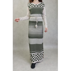 Women's two-tone patterned maxi-long knit dress (Autumn-Winter Mode) - Khaki green and...