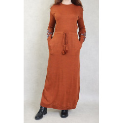 Long fine knit dress (Fall - Winter) - Rust Colour