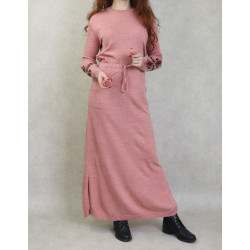 Robe longue en maille fine (Automne - Hiver) - Couleur Rose