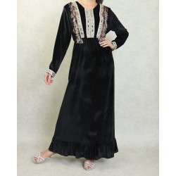 Robe longue orientale en velours avec broderies et jolies décorations pour femme -...