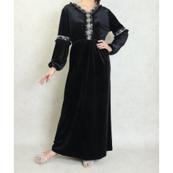 Robe maxi-longue en velours avec broderies et pompons (Saison Automne Hiver) - Couleur...