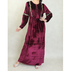 Robe style oriental en velours brodée pailletée pour femme (Automne Hiver) - Couleur Prune