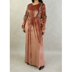 Robe oriental en velours avec broderies et paillettes pour femme - Couleur Brique clair