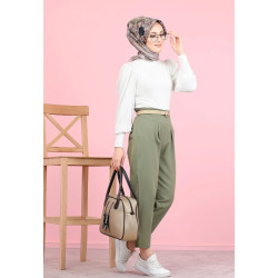 Pantalon à pinces pour femme (Vetement Turque - Modeste Fashion) - Couleur kaki