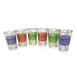 Verres à thé marocain CLASSIQUE colorés et ornés de motifs traditionnels dorés (Pack de...