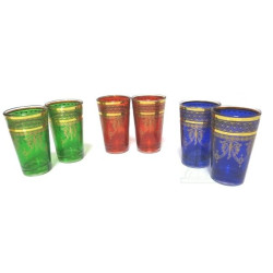 Verres à thé CRISTAUX colorés et ornés de motifs traditionnels dorés (Pack de 6 verres)