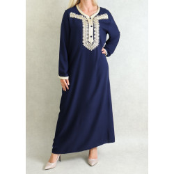 Long embroidered and beaded Maghrebian oriental dress for women - Navy blue color