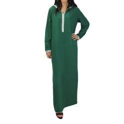 Moroccan djellaba for women with lace and hood - Emerald green color