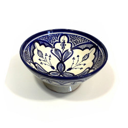 Saladier/Plat creux moyen en poterie peinte et décorée de couleur bleu et blanc