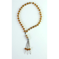 Chapelet (Tasbîh) de luxe à 33 perles en cristal de couleur jaune or avec petites...