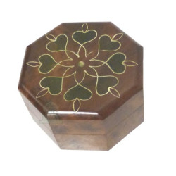 Boîte à bijoux artisanale de forme octogonale en bois de thuya décoré
