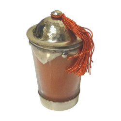 Photophore / Bougie parfumée en verre avec couvercle en métal argenté ciselé et martelé...