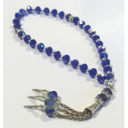 Sabha Chapelet 33 perles cristal bleu marine avec décorations métalliques argentées -...