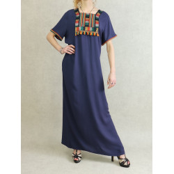 Robe de maison / d'été longue à manches courtes avec broderie originale pour femme -...