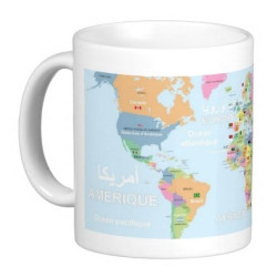 Mug pédagogique "Carte géographique du monde avec drapeaux" (français/arabe/anglais)