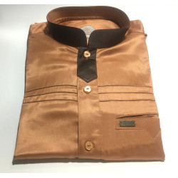 Qamis homme haut de gamme élégant de couleur ocre (tissu satiné)