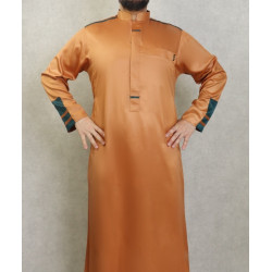 Qamis moderne de luxe tissu satiné pour homme - Couleur ocre orange
